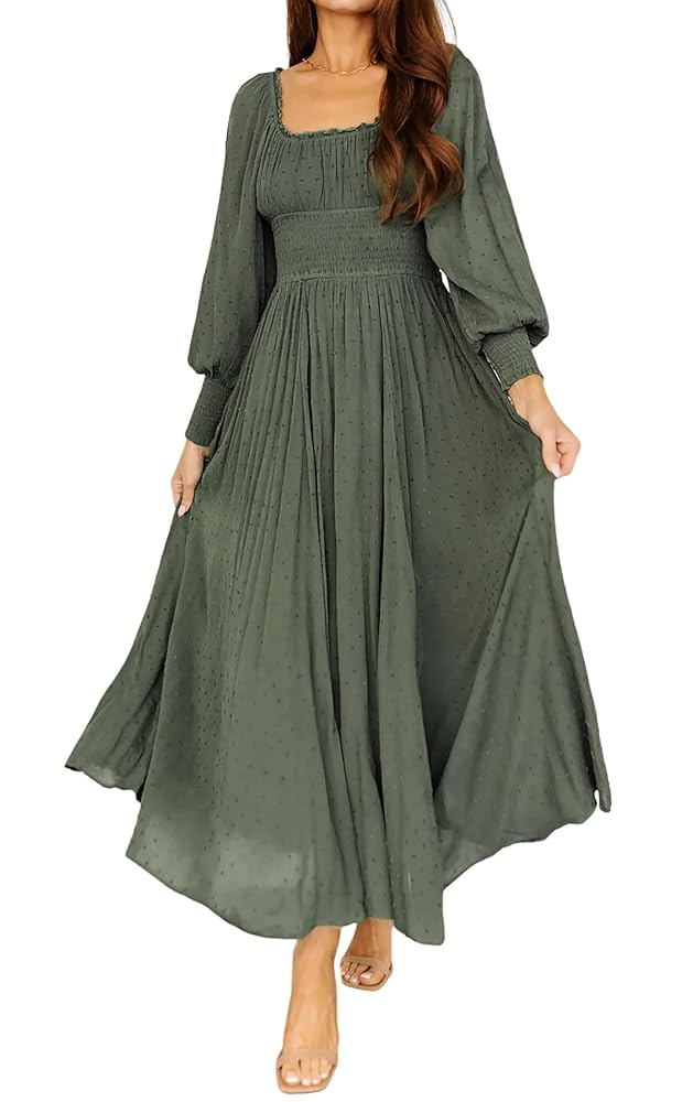 R.Vivimos Women's Puff Long Sleeve Maxi Dress Square Neck